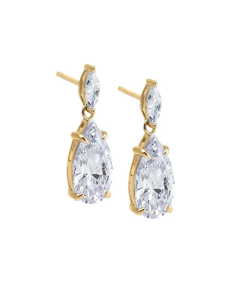 by Adina Eden Fancy Cubic Zirconia Gold Plated Marquise X Pear Dangle Stud Earrings