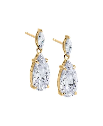by Adina Eden Fancy Cubic Zirconia Gold Plated Marquise X Pear Dangle Stud Earrings