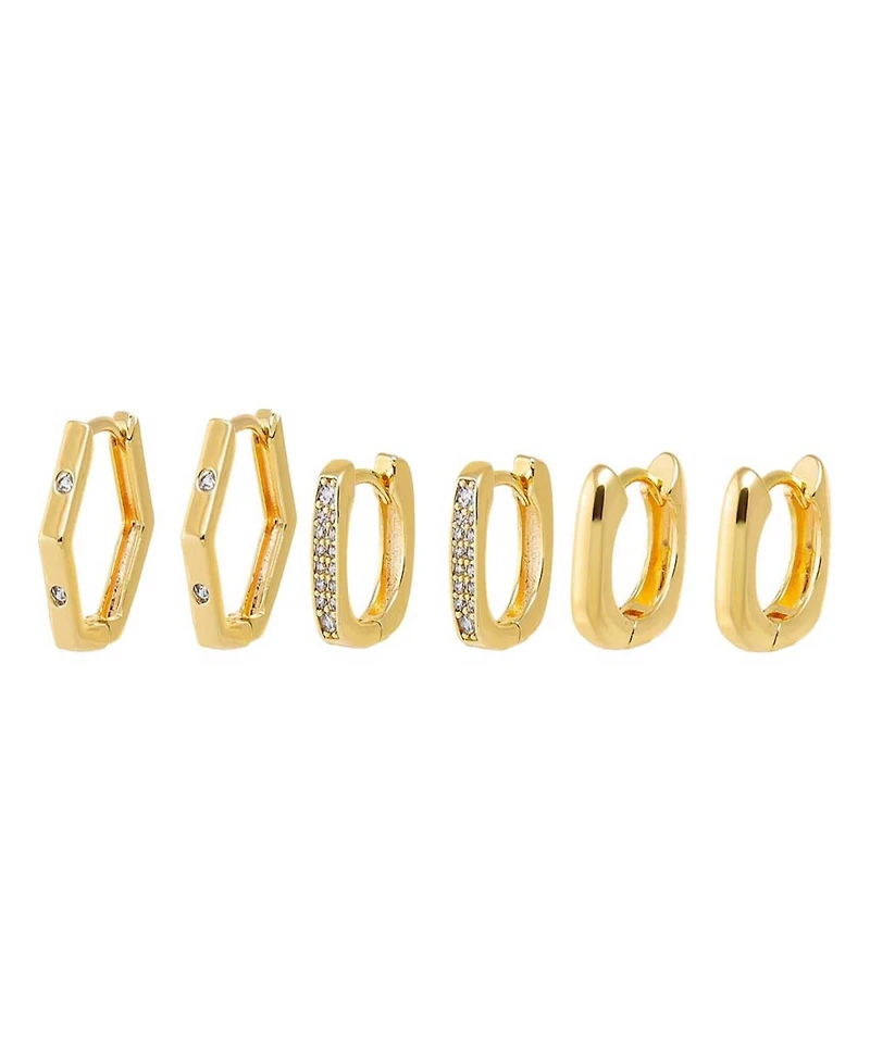 by Adina Eden Solid, Pave Square Octagon Gold Plated Earring Combo Set