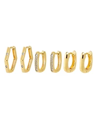 by Adina Eden Solid, Pave Square Octagon Gold Plated Earring Combo Set
