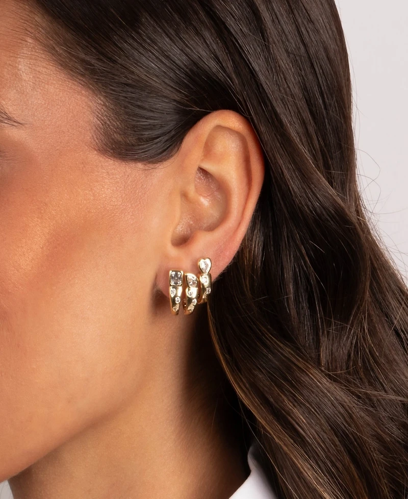 by Adina Eden Chunky Cubic Zirconia Gold Plated Baguette Embedded Bezel Huggie Earringss