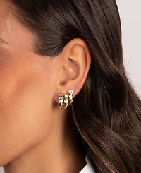 by Adina Eden Chunky Cubic Zirconia Gold Plated Baguette Embedded Bezel Huggie Earringss