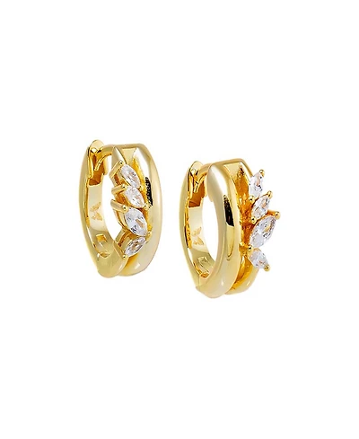 by Adina Eden Cubic Zirconia Gold Plated Marquise Rimmed Huggie Earrings