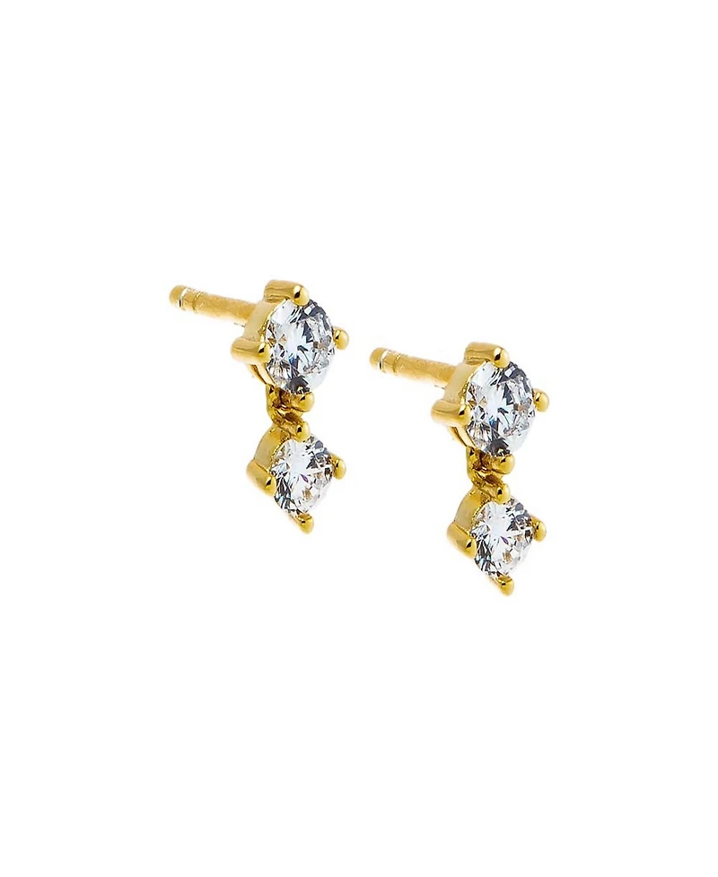 by Adina Eden Double Cubic Zirconia Gold Plated Stud Earrings