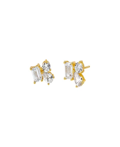 by Adina Eden Cubic Zirconia Gold Plated Multi Shape Cluster Stud Earrings