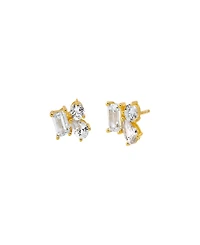 by Adina Eden Cubic Zirconia Gold Plated Multi Shape Cluster Stud Earrings