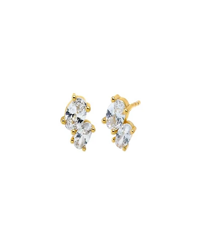 by Adina Eden Cubic Zirconia Gold Plated Double Oval Stud Earrings