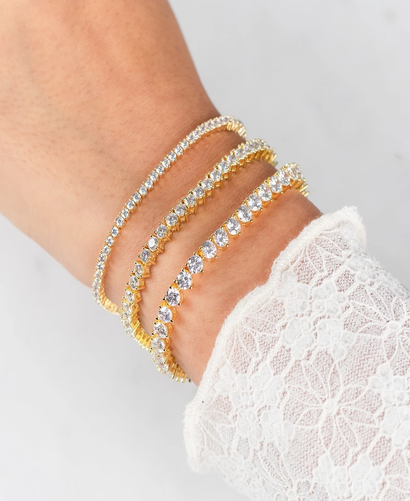 by Adina Eden Gold Plated Thin Three Prong Tennis Bracelet