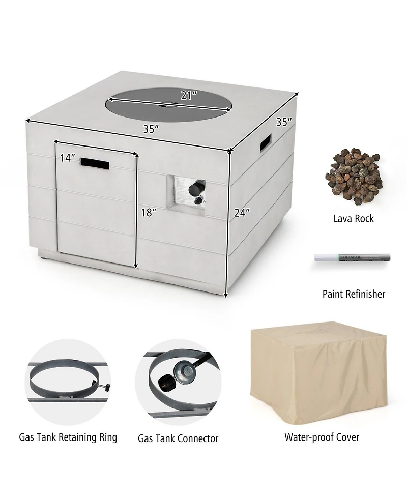 Mecale Lava Rocks and Cover 50,000 Btu with 34 Inch Square Concrete Propane Fire Pit Table