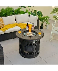 Mecale 32 Inch Patio Round Fire Pit Table, 30,000 Btu Propane Gas Fire Table with Fire Glasses and Pvc Cover