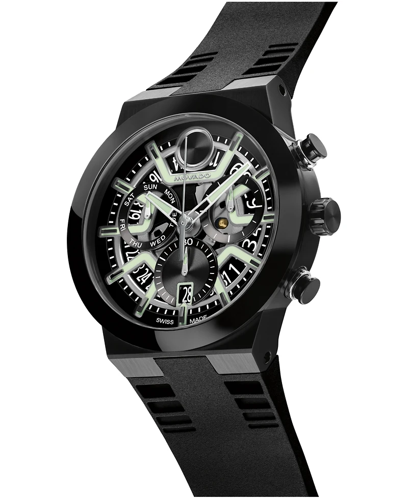 Movado Men's Bold Fusion Swiss Quartz Chrono Black Silicone Watch, 44.50mm