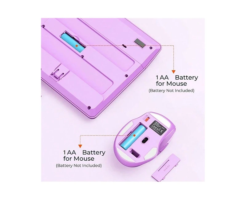 risokeys Wireless Combo, Full-Sized Keyboard with Wrist Rest & 3 Dpi Mouse, 2.4G, Compatible with Pc/Laptop/Computer, Purple