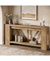 Tribesigns 70.9-Inch Extra Long Console Table, 2-Tier Farmhouse Sofa Table Behind Couch, Large Engineered Wood Entry Console, Brown