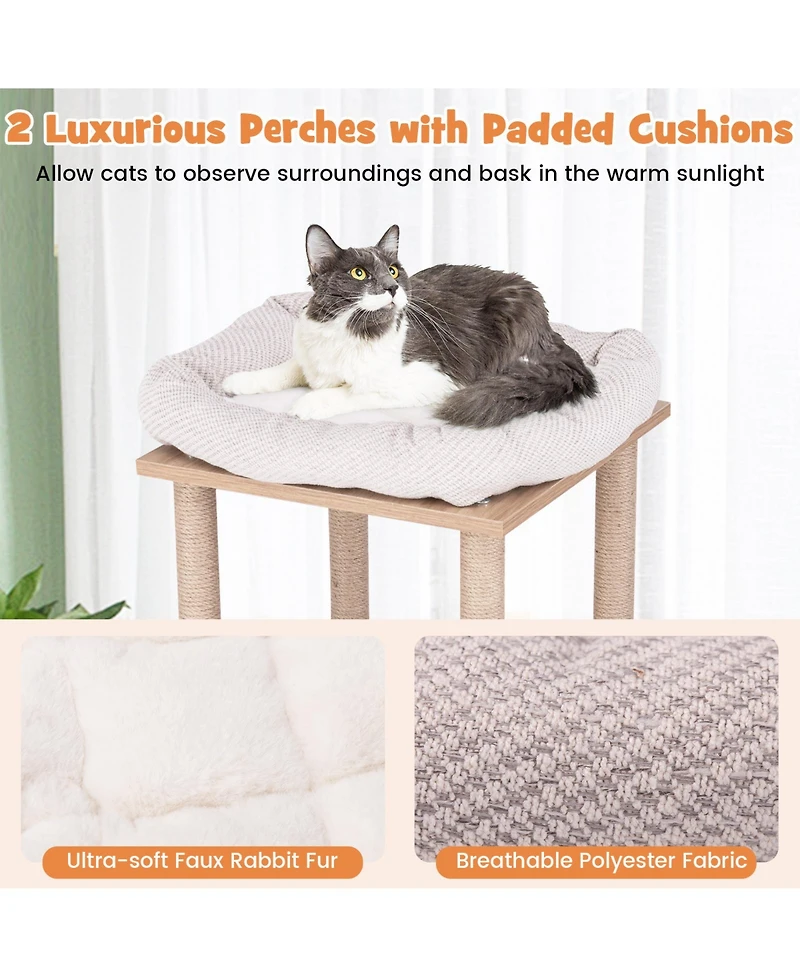 Skonyon 47 Inches Wooden Cat Tree with 2-Story Cat Condo and Basketball Hoop Hammock