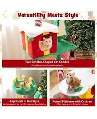 Skonyon 61" Christmas Cat Tree Tower – Plush Multi-Level Indoor Cat Furniture with Gift Box Condos, Hat Perch, Sisal Scratching Posts & Toys