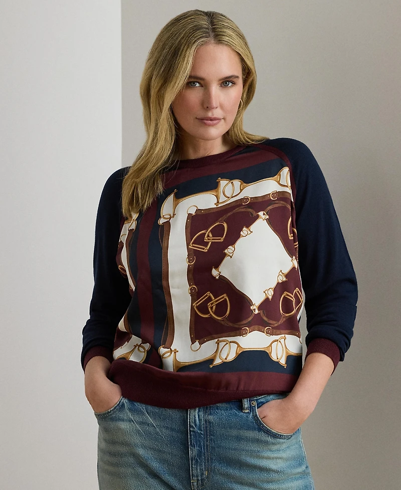 Lauren Ralph Plus Equestrian-Print Long-Sleeve Sweater