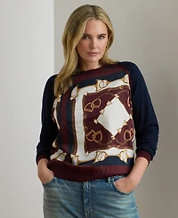 Lauren Ralph Plus Equestrian-Print Long-Sleeve Sweater