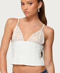 Edikted Women's Keesha Lacey Boned V Neck Top