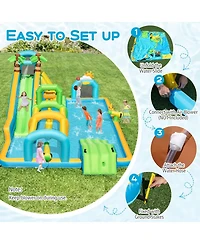 Skonyon Inflatable Water Slide Tropical Theme Dual Slide Aqua Park Blower Excluded