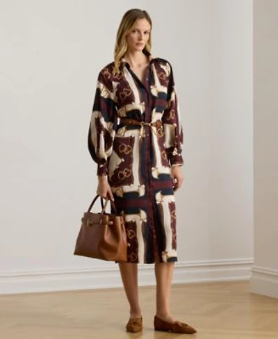 Lauren Ralph Lauren Womens Equestrian Print Twill Midi Shirt Dress