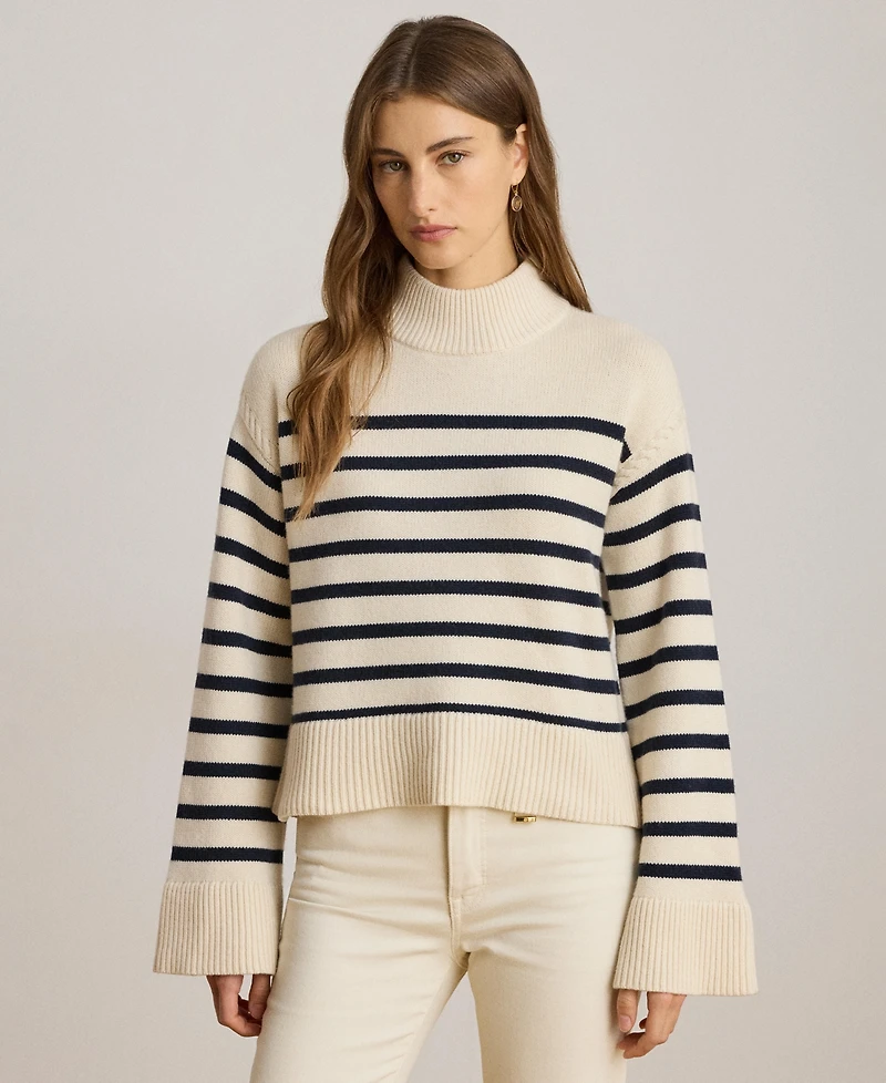 Lauren Ralph Women's Striped Mock Neck Sweater