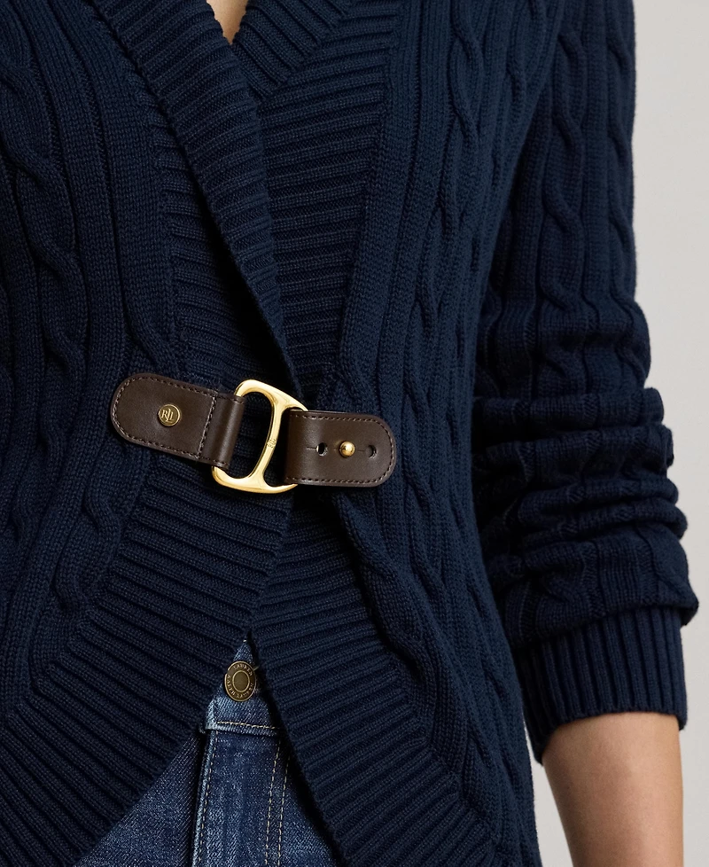 Lauren Ralph Women's Buckle-Trim Cable Shawl-Collar Cardigan