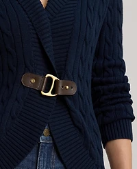 Lauren Ralph Women's Buckle-Trim Cable Shawl-Collar Cardigan