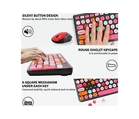 risokeys Wireless Keyboard and Mouse Combo - Retro Typewriter Keyboard With Round Keycaps, 2.4GHz Cute Wireless Keyboard Mouse Computer, Desktop