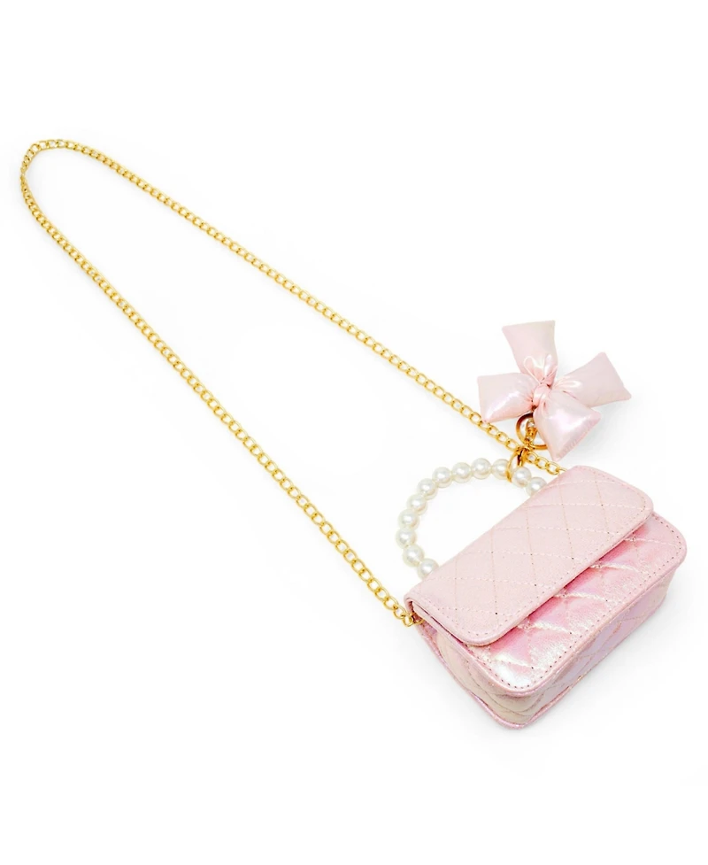 Zomi Gems Girls Shiny Quilted Fluffy Bow Handbag, Pink