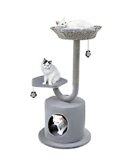 Sugift 42 Inch Tall Cat Tower with Curved Metal Supporting Frame for Large and Small Cats