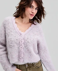 And Now This Women's Fuzzy Rhinestone-Embellished Cardigan, Macy's Exclusive