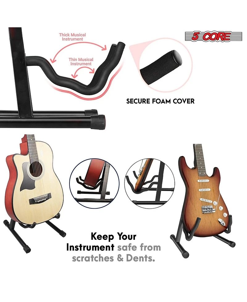 5 Core 2 Pcs Guitar Stands Floor Universal A Frame Folding Instruments Holder for Acoustic Electric Bass Gss 2PCS