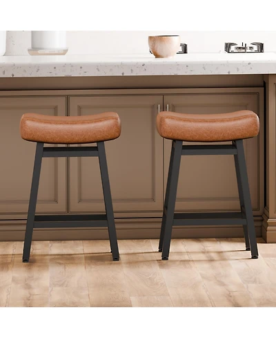 Dyhome Bar Stools Set of 2, 28 Inches Modern Counter Height Bar Stools with Curved Back Metal Legs, Upholstered Tall Barstools for Kitchen Island, Caf