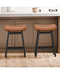 Dyhome Bar Stools Set of 2, 28 Inches Modern Counter Height Bar Stools with Curved Back Metal Legs, Upholstered Tall Barstools for Kitchen Island, Caf