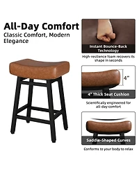 Dyhome Bar Stools Set of 2, 28 Inches Modern Counter Height Bar Stools with Curved Back Metal Legs, Upholstered Tall Barstools for Kitchen Island, Caf