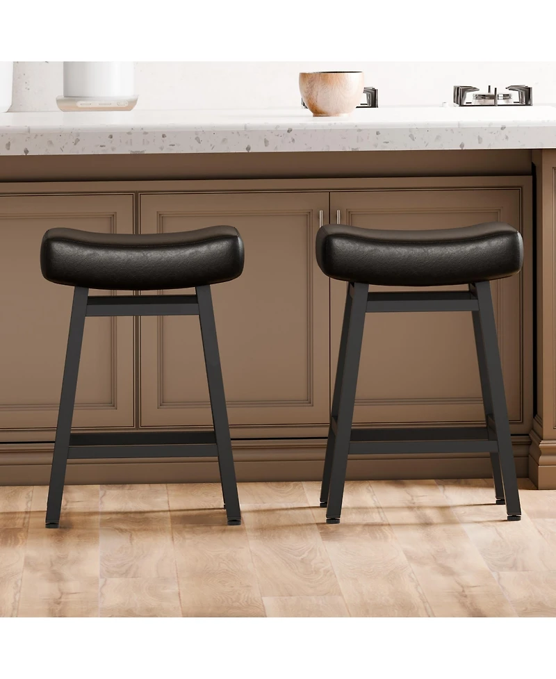 Dyhome Bar Stools Set of 2, 28 Inches Modern Counter Height with Curved Back Metal Legs, Upholstered Tall Barstools for Kitchen Island, Caf