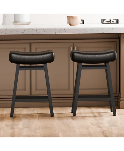 Dyhome Bar Stools Set of 2, 28 Inches Modern Counter Height with Curved Back Metal Legs, Upholstered Tall Barstools for Kitchen Island, Caf
