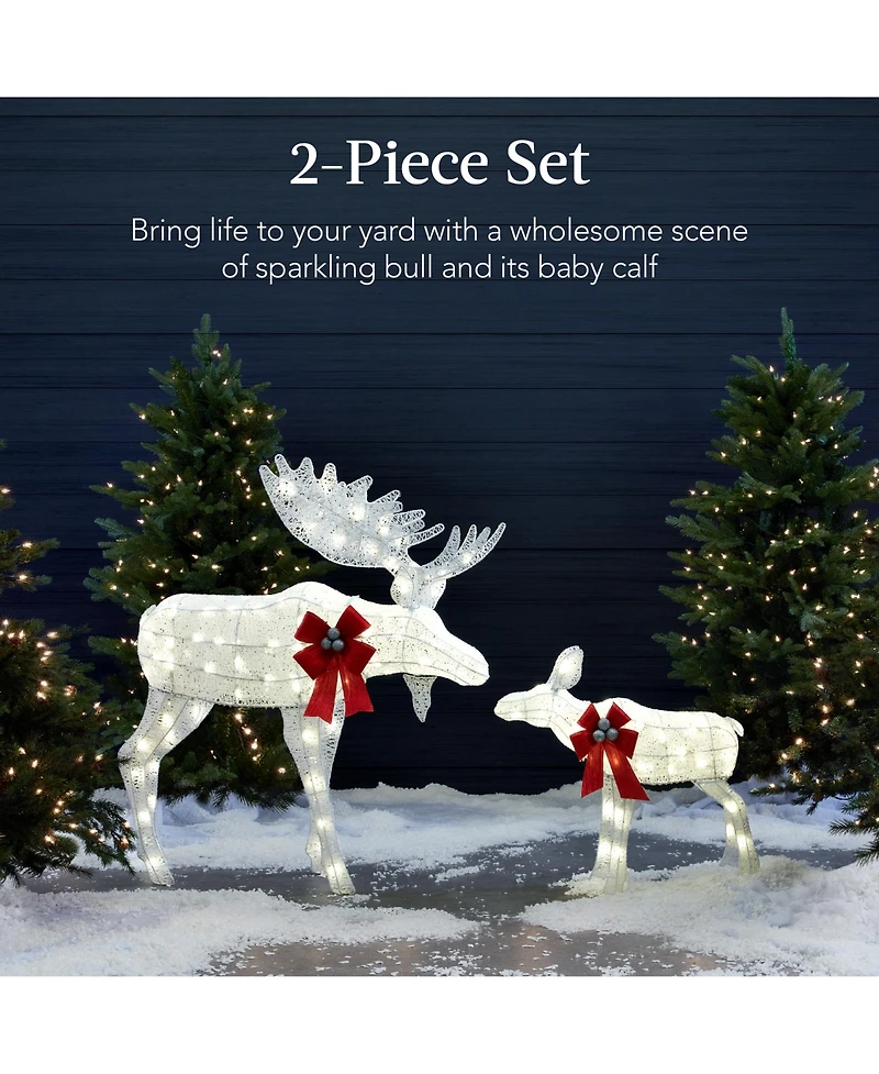 Best Choice Products 2-Piece Moose Family Lighted Christmas Yard Decor Set w/ 170 Led Lights, Stakes, Zip Ties
