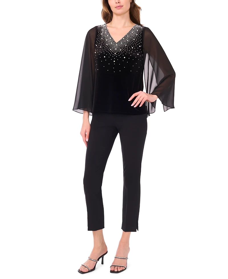 Msk Women's V-Neck Long-Sleeve Knit Top