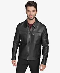 Cole Haan Men's Bonded Leather Trucker Jacket