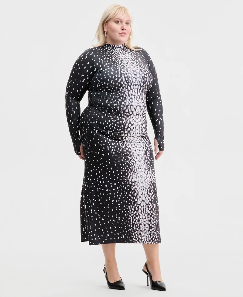 Bar Iii Trendy Plus Printed Mock-Neck Midi Dress, Macy's Exclusive