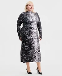 Bar Iii Trendy Plus Printed Mock-Neck Midi Dress, Macy's Exclusive