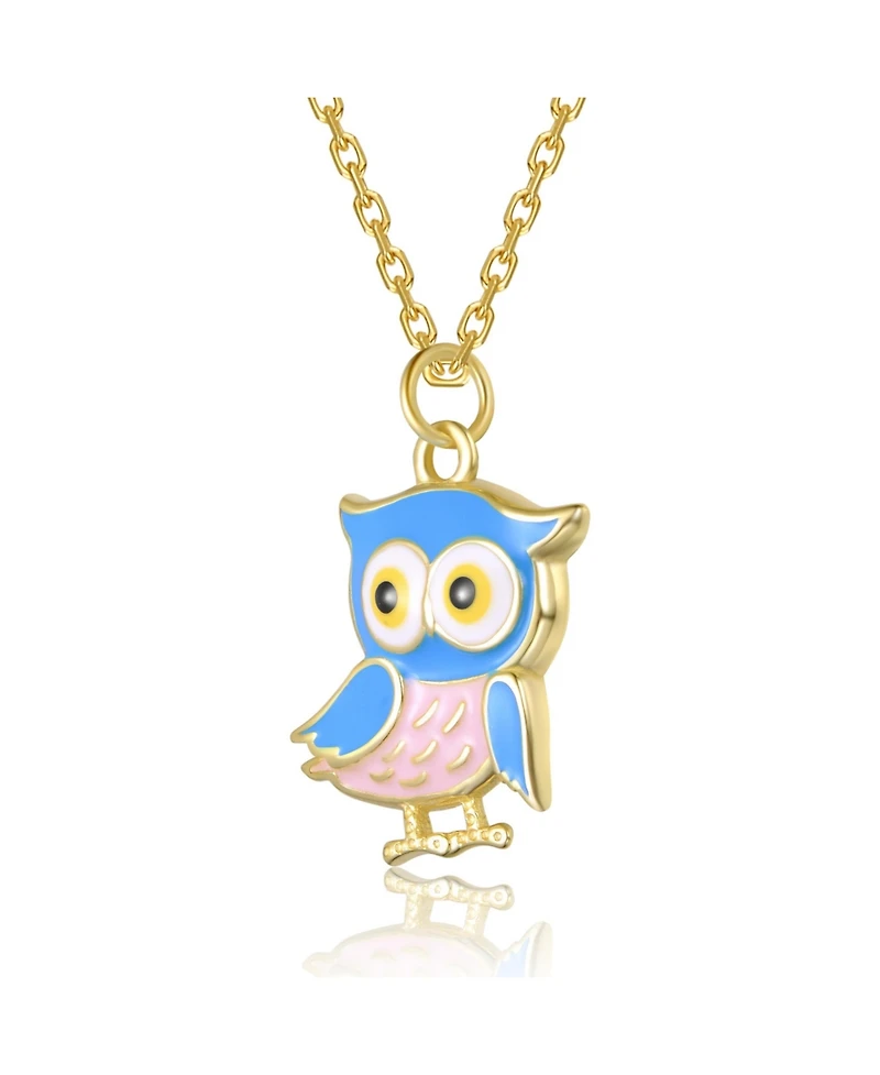 GiGiGirl 14K Gold Plated with Multi Color Enamel Owl Design Pendant Necklace