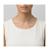 Genevive Sterling Silver White Gold Plated with Clear Round Cubic Zirconia Cluster Necklace