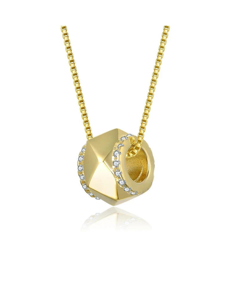 Genevive Sterling Silver 14K Gold Plated with Clear Cubic Zirconia Round Geometric Shaped Pendant Necklace
