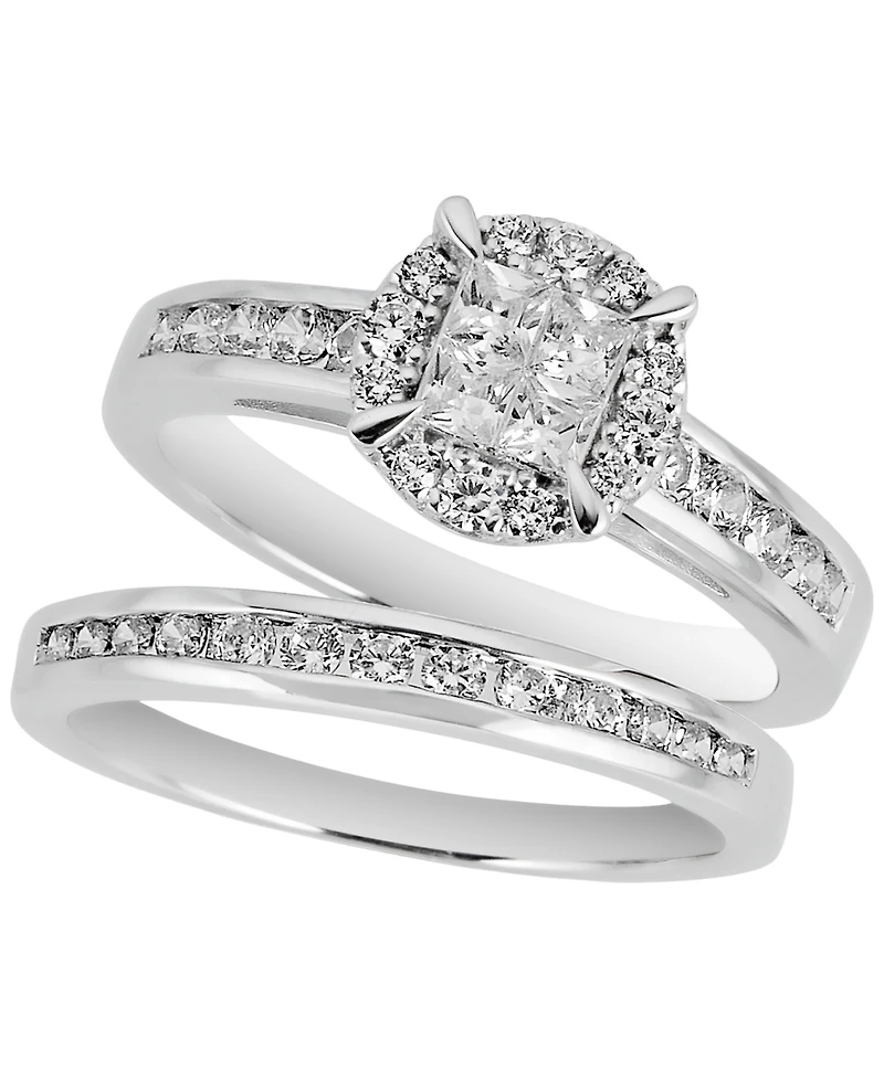 Macy's Diamond Halo 2-Pc. Bridal Set 1 ct. t.w.) in 14k White Gold