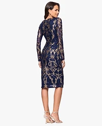 B&A By Betsy and Adam Petite Sequin Scoop Neck Long-Sleeve Dress
