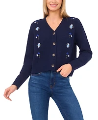 CeCe Women's Flower Embroidery Long-Sleeve Cardigan Sweater
