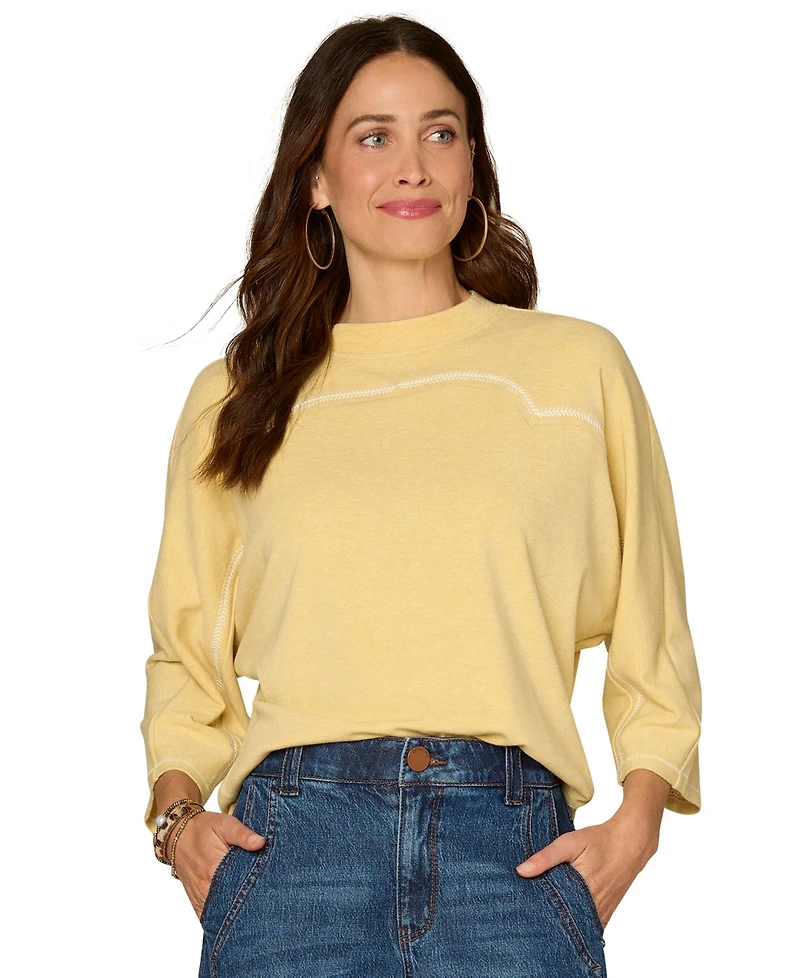 Democracy Petite 3/4-Sleeve Crewneck Knit Top