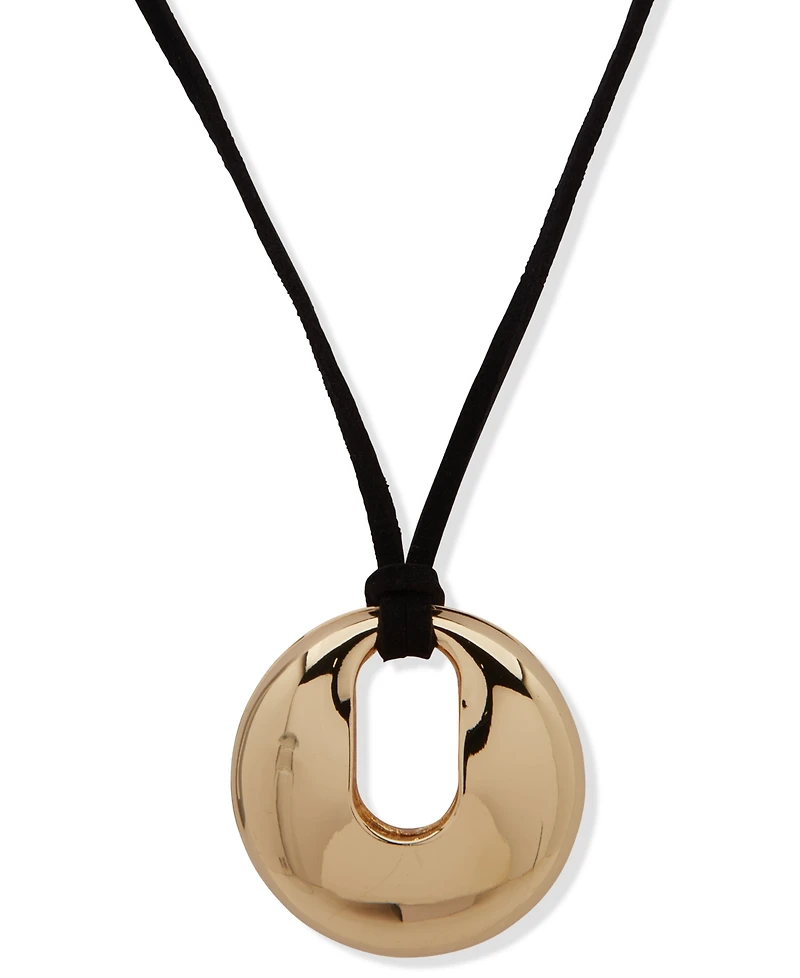 Anne Klein Faux Suede Gold-Tone Polished Cord Pendant Necklace